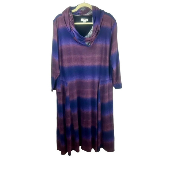 Cato A Line Dress Women Plus 22 24 Purple Stripe‎ Stretch Midi Length Scarf Work - Picture 1 of 8